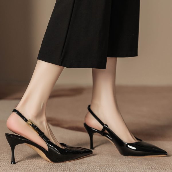 Women's High Heel Pointed Toe Stiletto Ankle Strap Pumps, Sexy Ladylike Red Patent Leather Open-Toe Shoes - Image 5