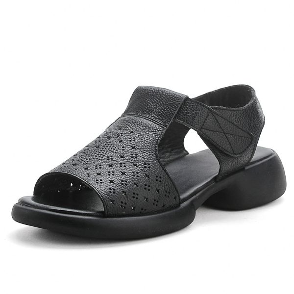 Top-Grain Leather Thick Sole Casual Sandals for Summer New Arrival Comfortable Soft Sole Breathable and Versatile Genuine Leather Mom Shoes - Image 8