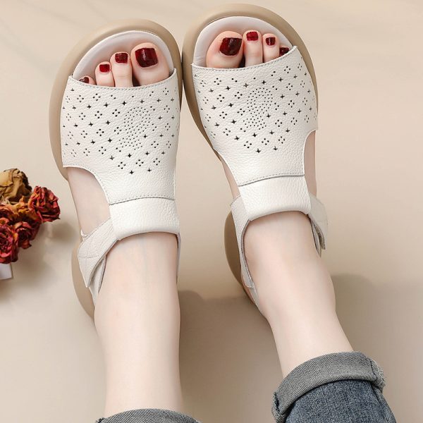 Top-Grain Leather Thick Sole Casual Sandals for Summer New Arrival Comfortable Soft Sole Breathable and Versatile Genuine Leather Mom Shoes - Image 4