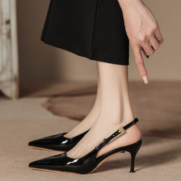 Women's High Heel Pointed Toe Stiletto Ankle Strap Pumps, Sexy Ladylike Red Patent Leather Open-Toe Shoes - Image 6