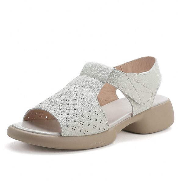 Top-Grain Leather Thick Sole Casual Sandals for Summer New Arrival Comfortable Soft Sole Breathable and Versatile Genuine Leather Mom Shoes - Image 6