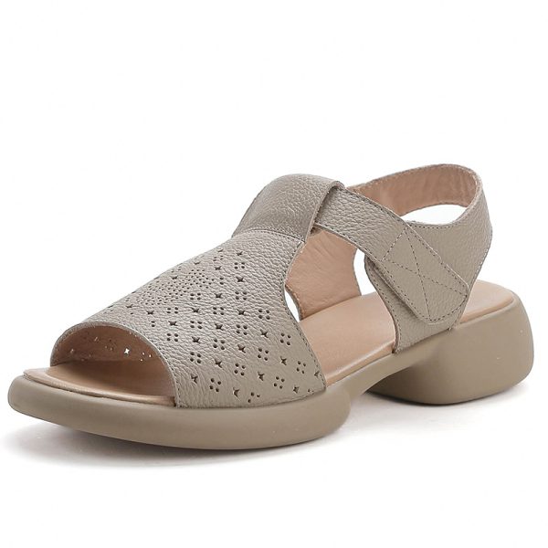 Top-Grain Leather Thick Sole Casual Sandals for Summer New Arrival Comfortable Soft Sole Breathable and Versatile Genuine Leather Mom Shoes - Image 7